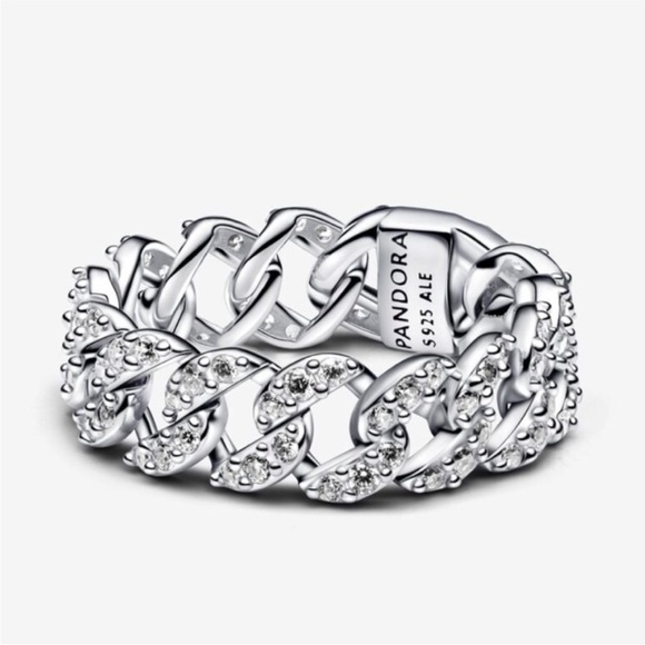 Pandora Silver Cuban pave Ring sz 9 - Picture 1 of 3